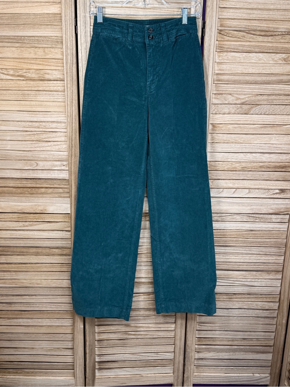 Faherty Women's Green Stretch Cord Wide Leg Pants high-rise fit sea moss size 26 - Picture 2 of 12